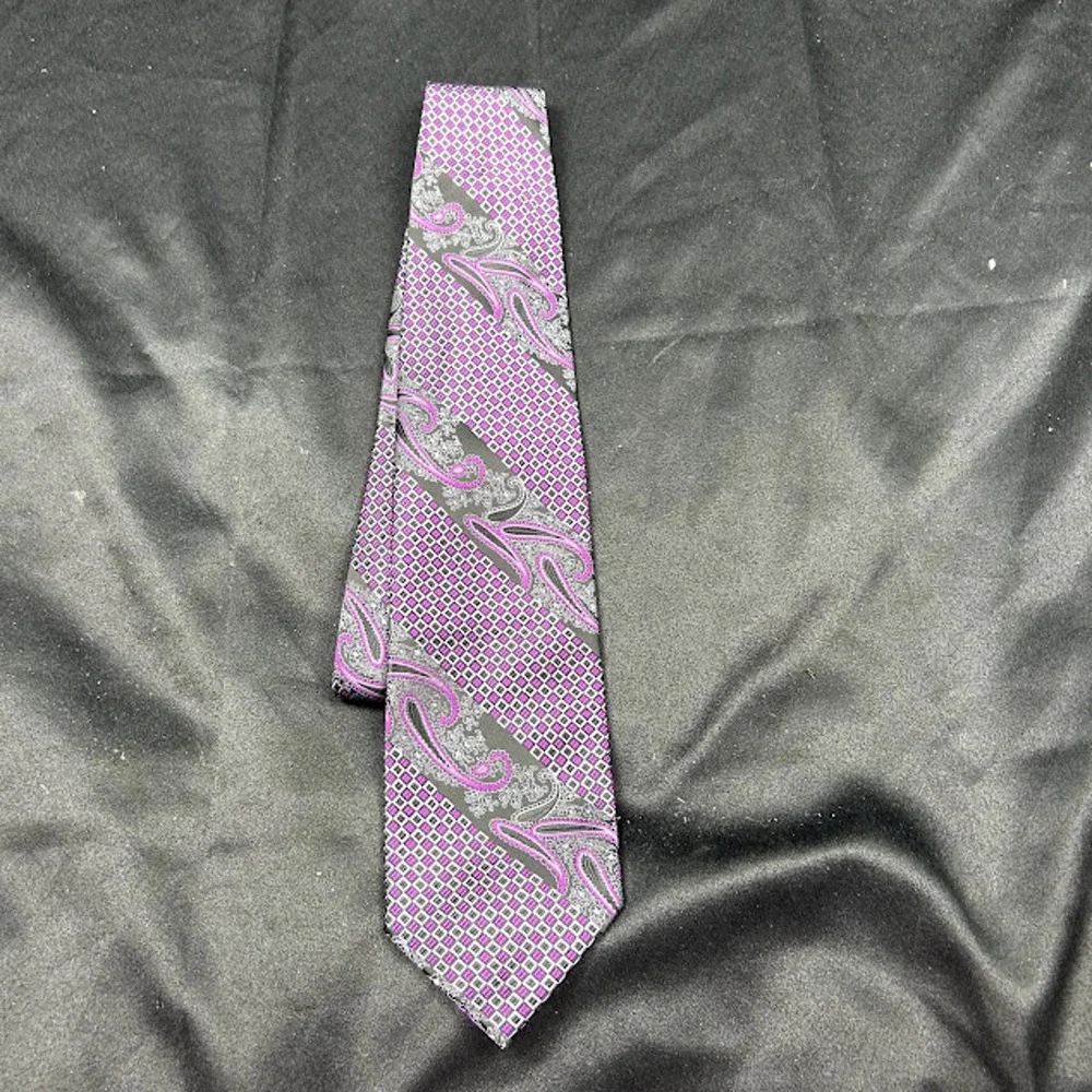 Bruno Conte Purple Grey Black 100% Polyester Men's Necktie Classic Pattern